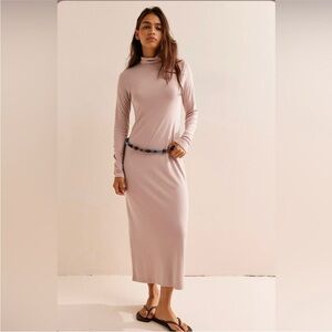 NWOT Free People Beach Good Feels Mock Neck Midi in Pink Size XL